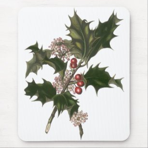 Mousepad Natal Antigo, Planta de Azevim Verde com Frutas
