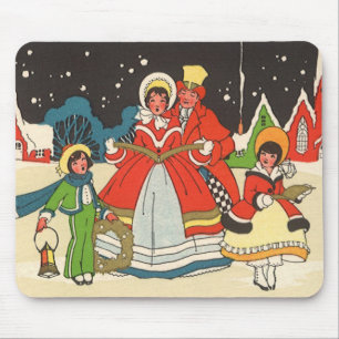 Mousepad Natal Antigo, uma Família Cantando Músicas de Nata