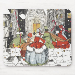 Mousepad Natal Antigo Vitoriano Pessoas Indo à Igreja