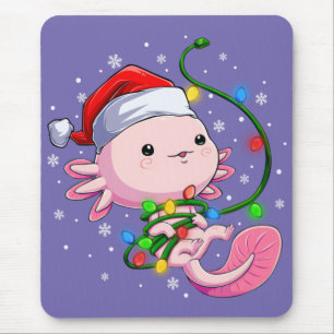 Mousepad Natal Axolotl Santa Hat Luz Japonês Bonito