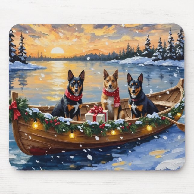 Mousepad Natal Belga Malinois em Barco no Feriado (Frente)