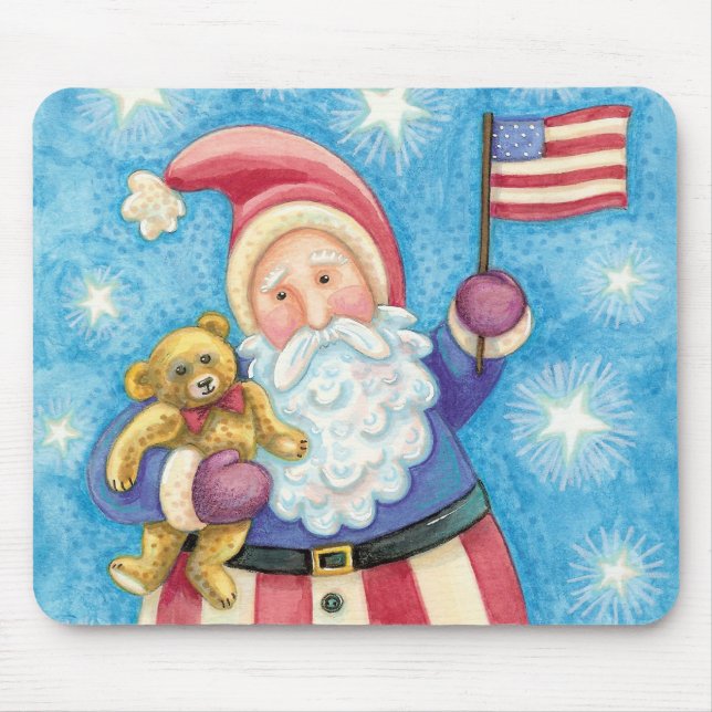 Mousepad Natal bonito, Papai Noel Patriótico com Bandeira (Frente)