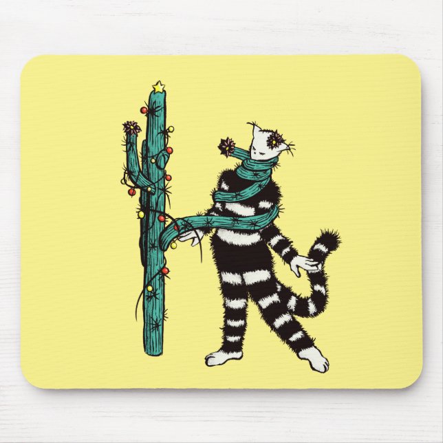 Mousepad Natal Cat E Cactus Weird Xmas (Frente)