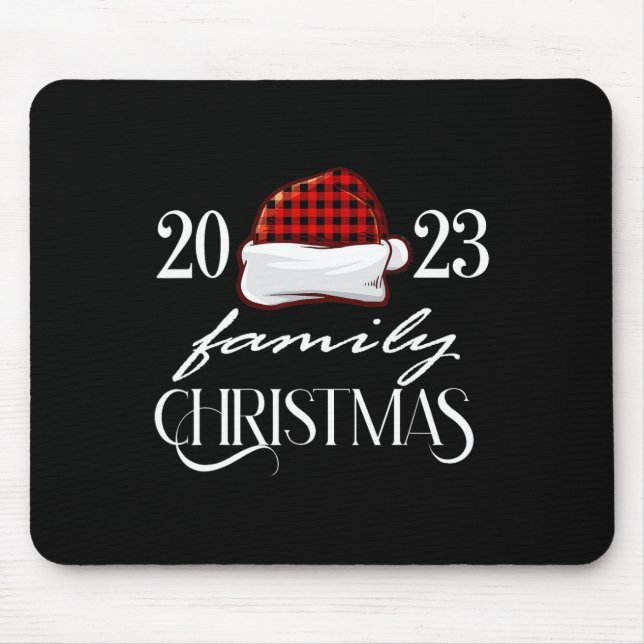 Mousepad Natal da família 2023 Santa Hat Buffalo Xadrez Ver (Frente)