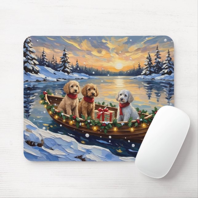 Mousepad Natal de barco de Poodle Festa (Com mouse)