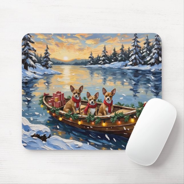 Mousepad Natal de Chihuahua em Barco (Com mouse)