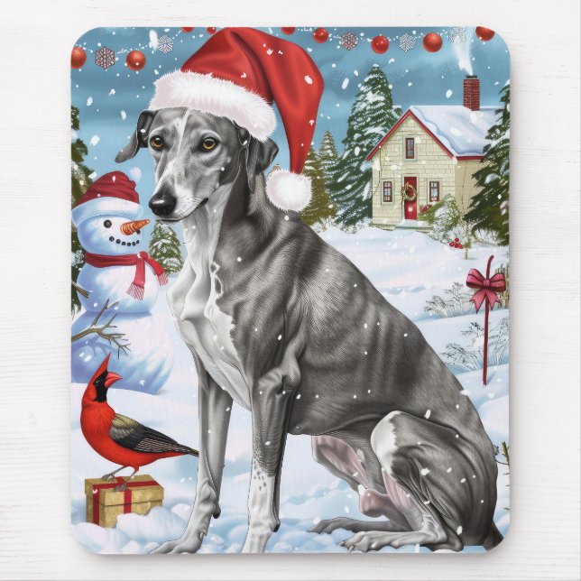 Mousepad Natal de Inverno do Greyhound com Alegria de Natal (Frente)