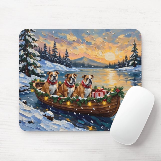 Mousepad Natal do Barco de Natal do Bulldog (Com mouse)