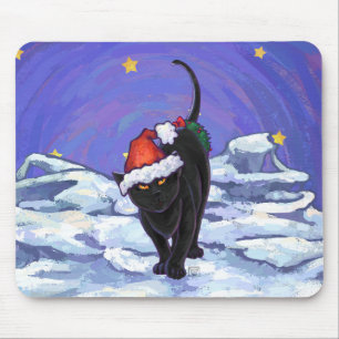 Mousepad Natal do gato preto de noite estrelado