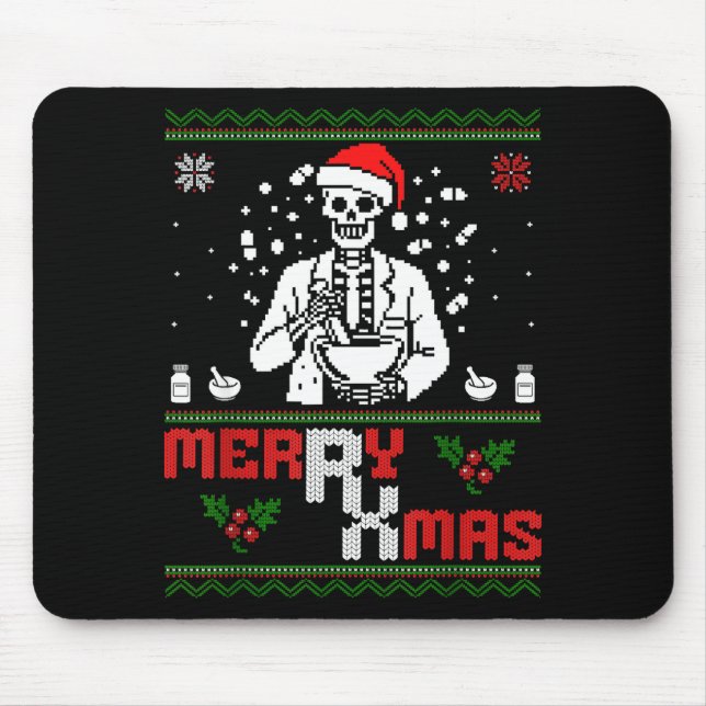Mousepad Natal do Rx Esqueleto Alegre Farmacêutico Técnico  (Frente)