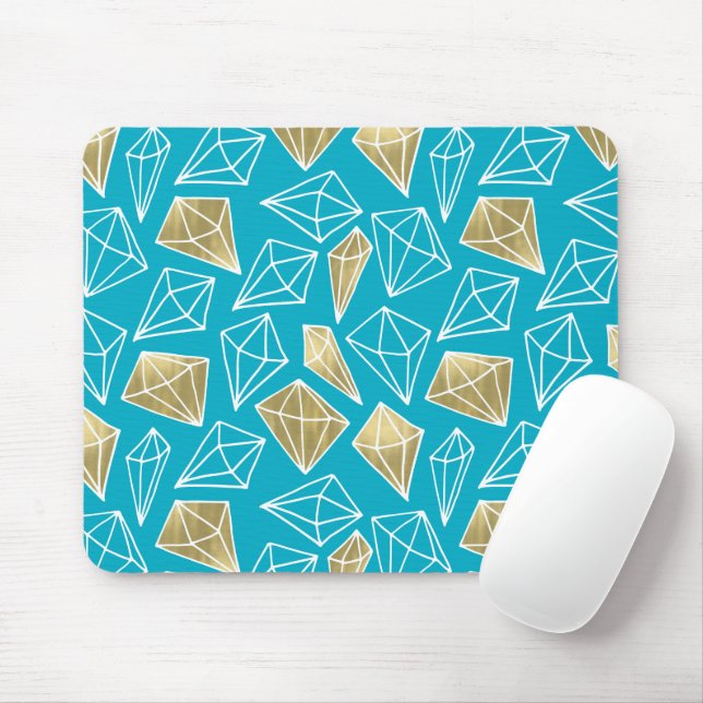 Mousepad Natal dos Diamantes Dourados Azuis Turquoise (Com mouse)