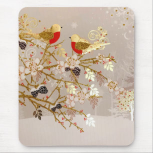 Mousepad Natal Dourado do País das Aves de Neve