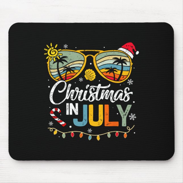 Mousepad Natal em julho Santa Hat Óculos de sol Verão Vaca (Frente)