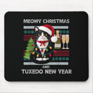 Mousepad Natal Feliz Meowy Gato Tuxedo Chapéu do Papai Noel