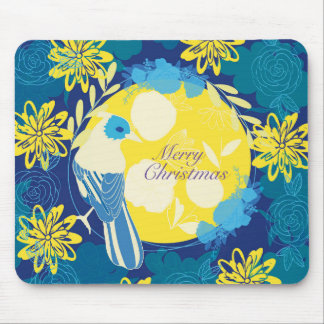 Mousepad natal feliz, natal, pássaro, flores, natureza