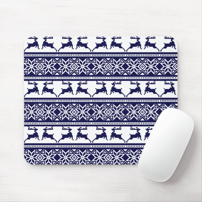 Mousepad Natal, Folclore Escandinavo Azul e Branco (Com mouse)