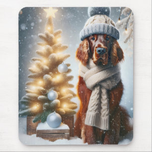 Mousepad Natal - Irlandês Setter com Scarf e Hat
