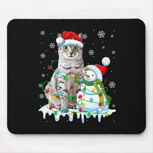 Mousepad Natal Light Snowman Egípcio Mau Cat Pet Lover (Frente)