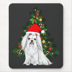 Mousepad Natal Maltês, Xmas Maltês Cachorro com chapéu de P