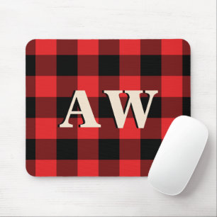 Mousepad Natal Monograma Vermelho Negro Gingham