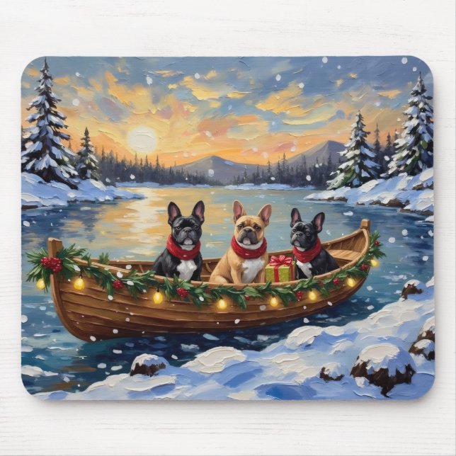 Mousepad Natal no barco com Bulldog Francês (Frente)