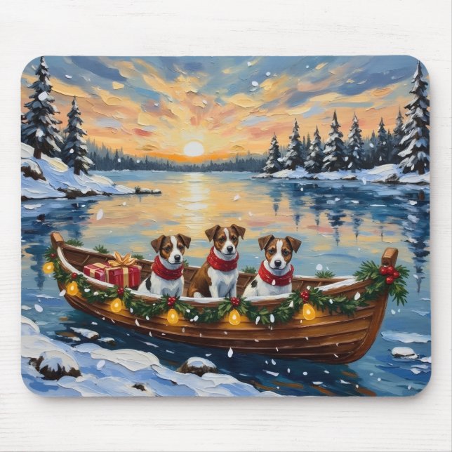 Mousepad Natal no barco de férias com Jack Russell Terrier (Frente)