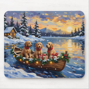 Mousepad Natal no barco do Goldendoodle no feriado