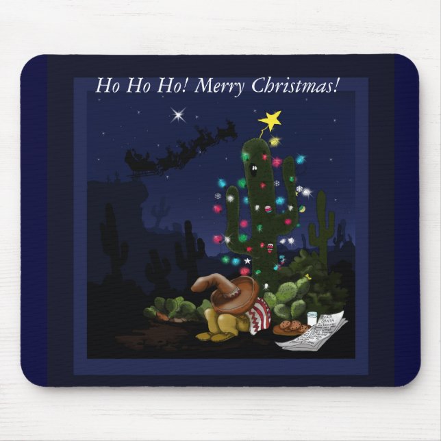 Mousepad Natal no sudoeste acendeu cacto (Frente)