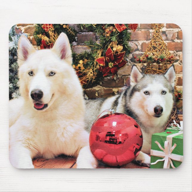Mousepad Natal - roucos Siberian - Bailey e Katya (Frente)