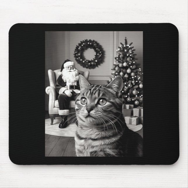 Mousepad Natal Santa Claus Feliz X-mas Engraçado Gato Selfi (Frente)