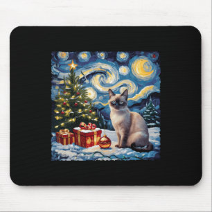 Mousepad Natal Siamês Cat Art Van Gogh A Noite Estrelada
