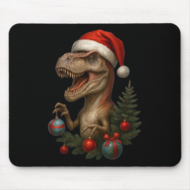 Mousepad Natal T-rex Natal Dinossauro Divertido Férias  (Frente)