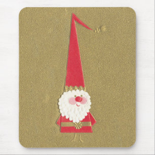 Mousepad Natal Vintage, Gnome do Papai Noel Fofo em Dourado