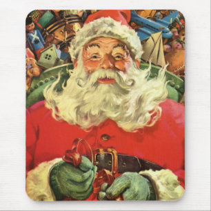 Mousepad Natal vintage Papai Noel em Sleigh com Brinquedos