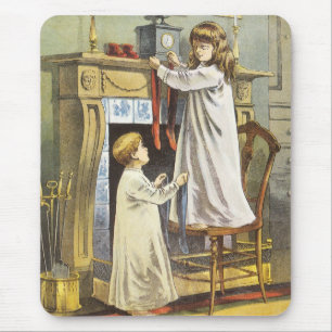 Mousepad Natal vitoriano, meias de Natal das crianças