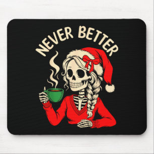 Mousepad Natalina Esqueleto Bebendo Café Natal Divertido Sk