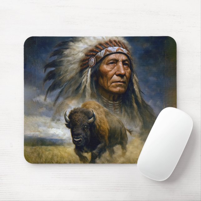 Mousepad Native American Chief with Charging Buffalo (Com mouse)