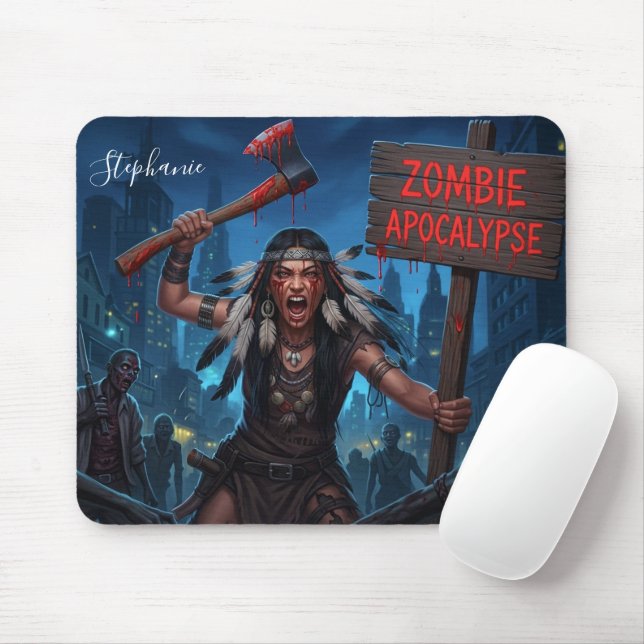 Mousepad Native American Princess in Zombie Apocalypse (Com mouse)