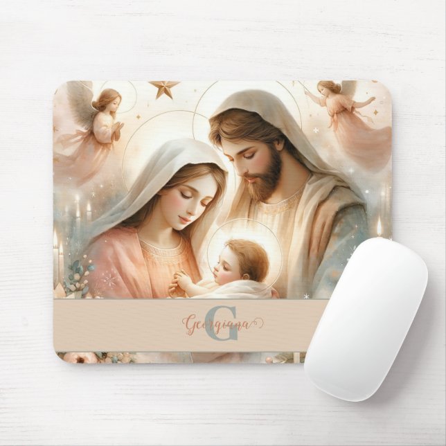 Mousepad Natividade Bebê Jesus Cristo Floral Personalizado (Com mouse)