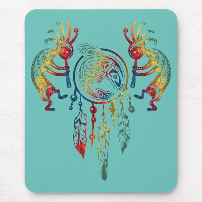Mousepad Nativo americano Kokopelli Whale Dreamcatcher 1 (Frente)
