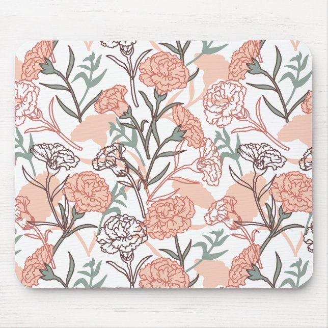 Mousepad Nature Inspirou Floral: Padrão De Flor De Cravos (Frente)