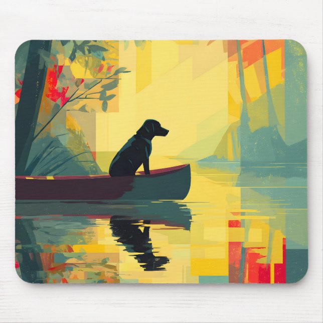 Mousepad Nature Minimalista Canoa Labrador Preto (Frente)