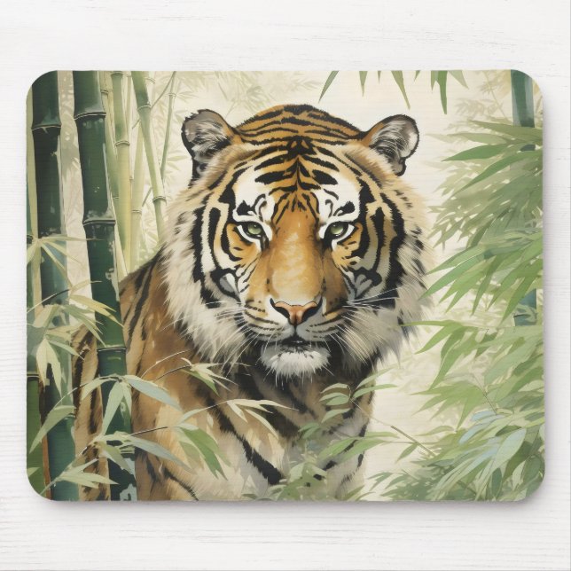 Mousepad Natureza Animal Tigre Bamboo (Frente)