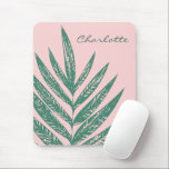 Mousepad Natureza Botânica Verde Rosa Tropical Personalizad<br><div class="desc">Um moderno minimalista,  rosa e botânico verde,  ilustração de um bonito rosto de palma. Personalize-o com o seu nome em letra de script. ideia de presente de excelente.</div>