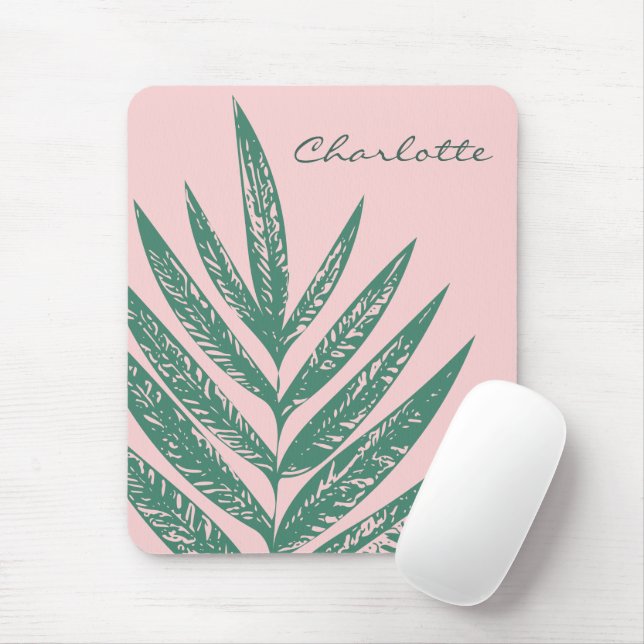 Mousepad Natureza Botânica Verde Rosa Tropical Personalizad (Com mouse)