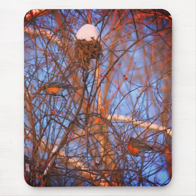 Mousepad Natureza da vida selvagem dos Robins de inverno (Frente)