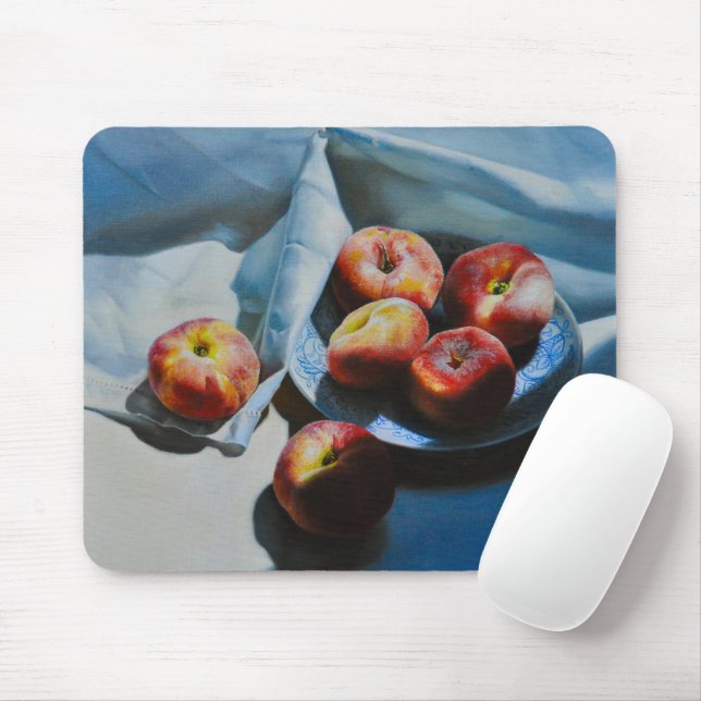 Mousepad Natureza-Morta com Pêssegos e Tecido Branco (Com mouse)