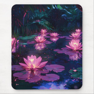 Mousepad Natureza Zen da Meia-Noite com Lago de Lótus Rosa
