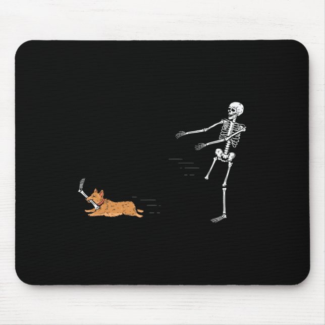 Mousepad Naughn Corgi Dog Diversão Skeleton Halloween (Frente)
