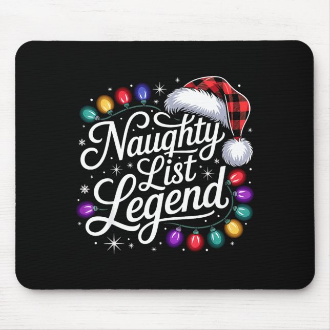 Mousepad Naughty List Legend Xmas Lights Buffalo Plaid Red  (Frente)